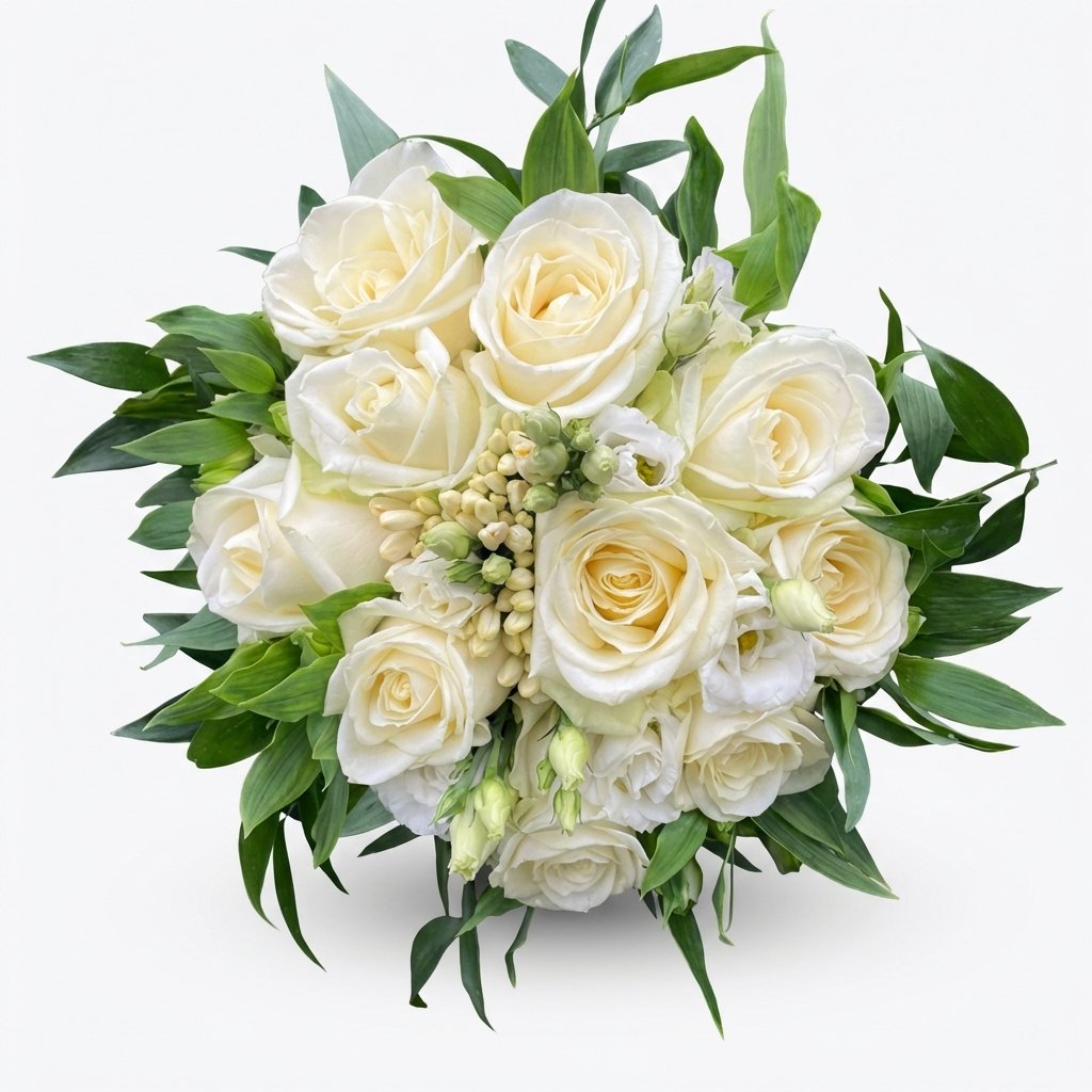 Lys brudebuket med roser