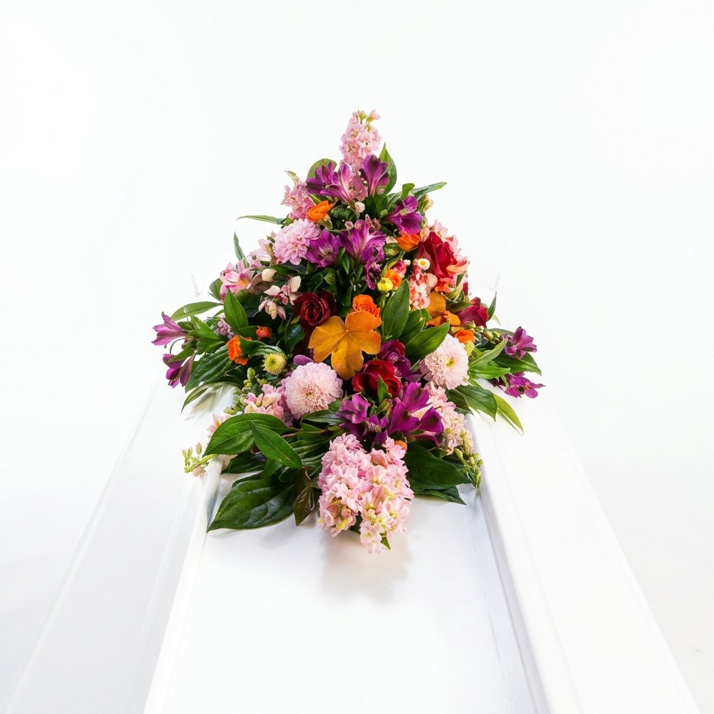 Kistepynt i sommerlige farver med dahlia