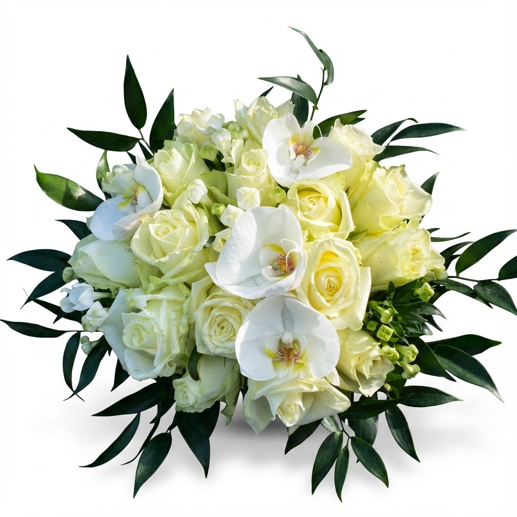 Brudebuket i lyse farver