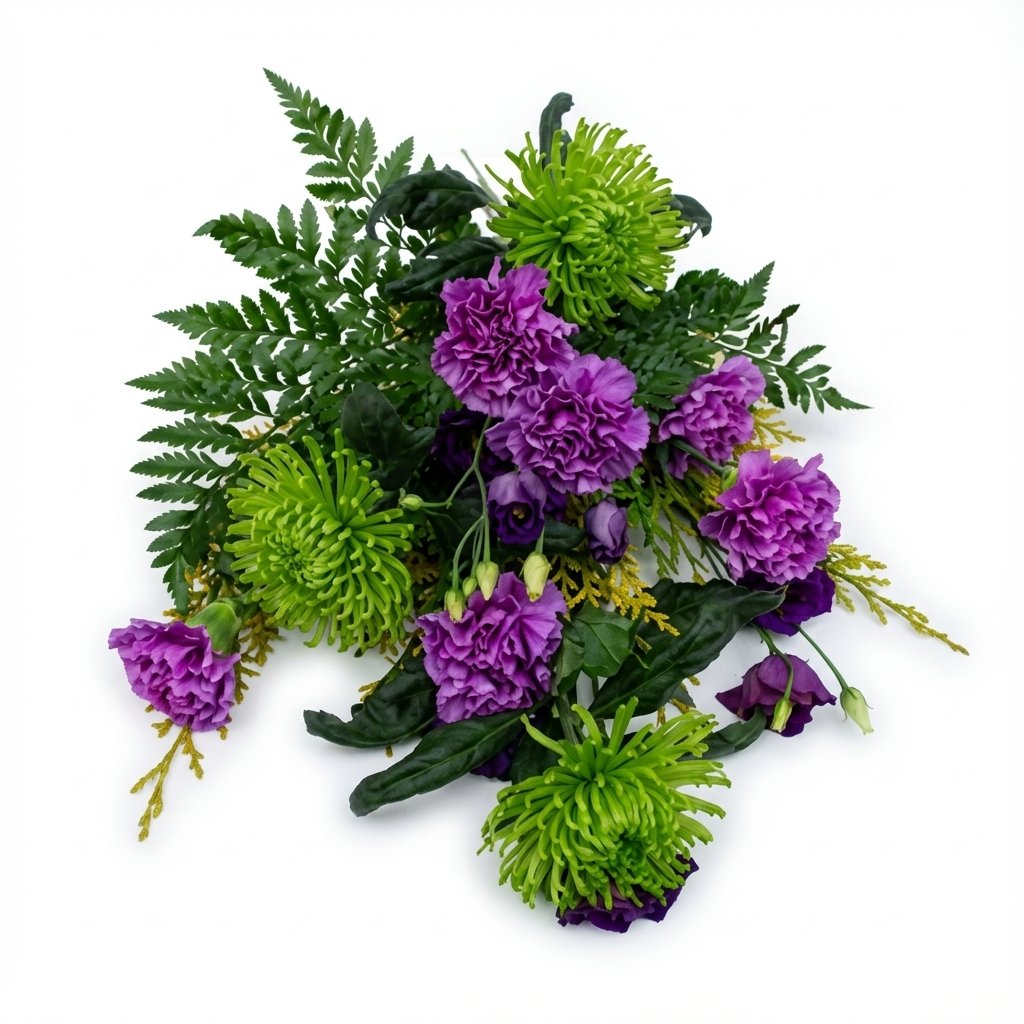 Bårebuket i lilla og grønne nuancer