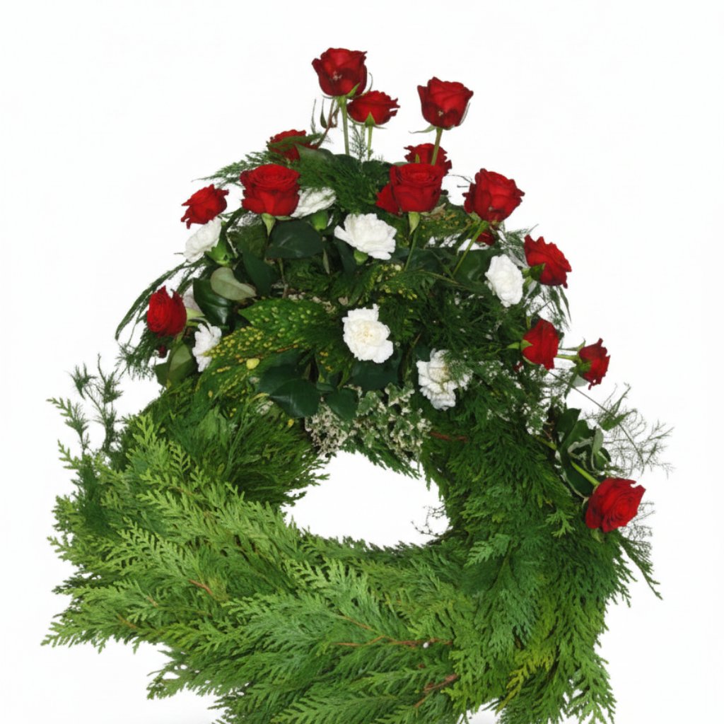 Krans i hvide og røde farver