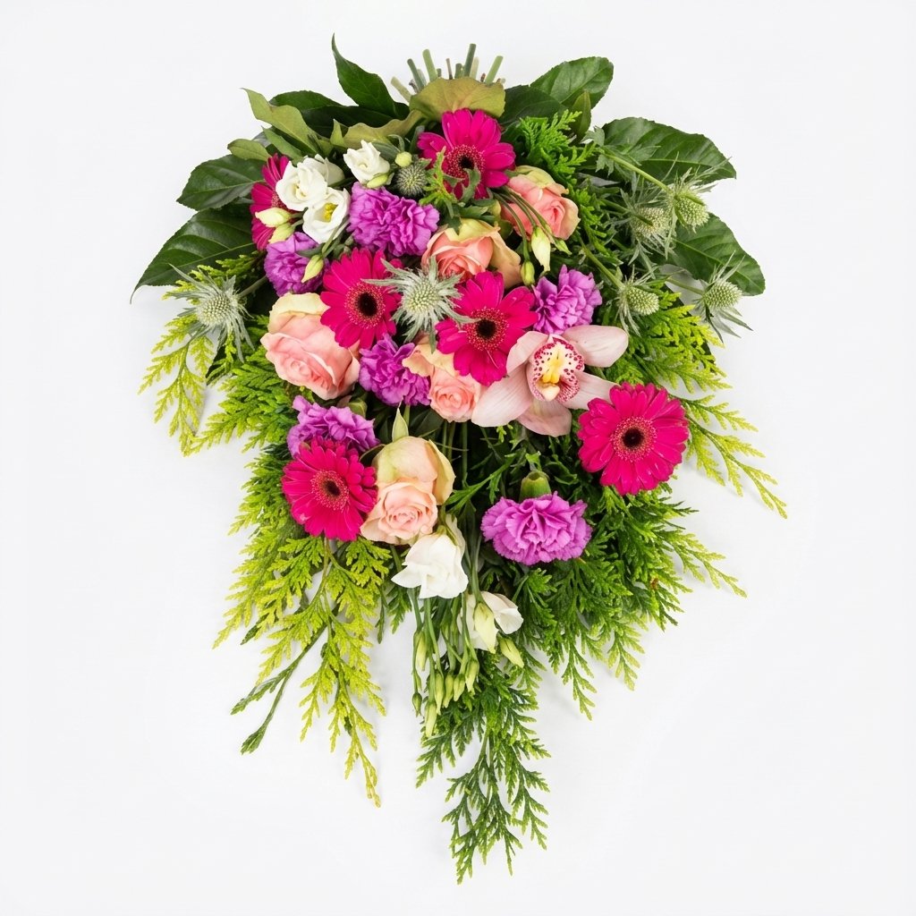 Bårebuket i lilla og lyserød