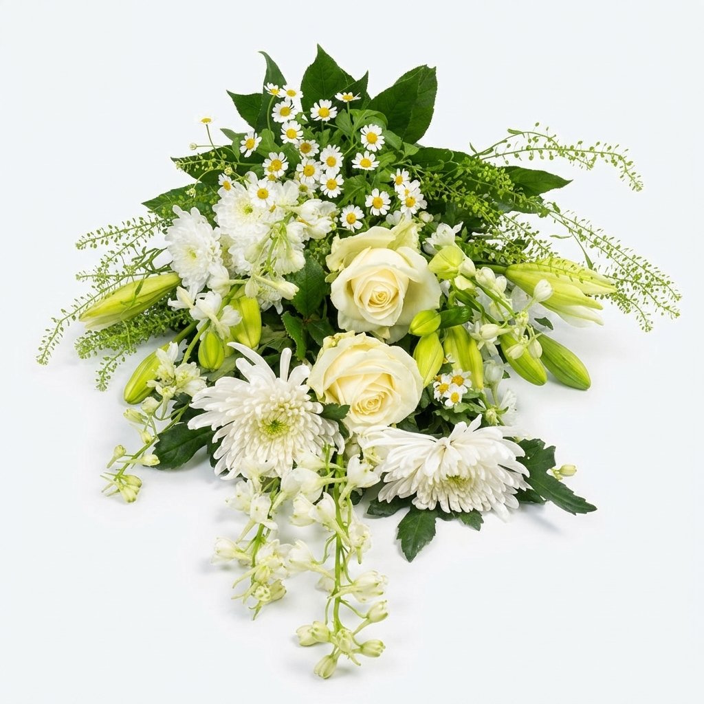 Bårebuket i hvide farver